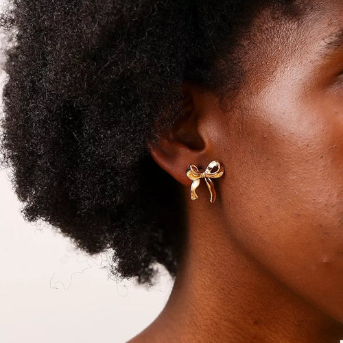 18K Gold-Plated Bow Stud Earrings - Aura Apparel