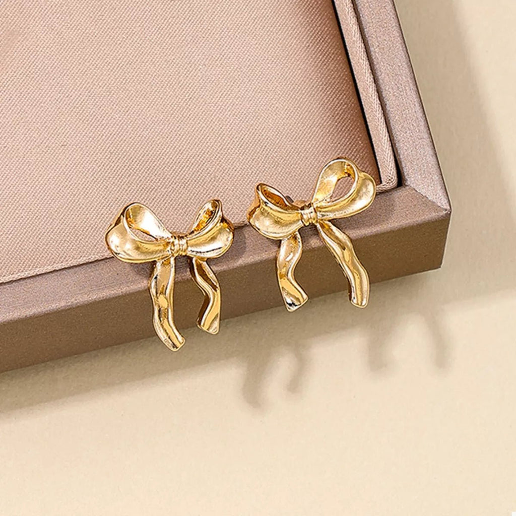 18K Gold-Plated Bow Stud Earrings - Aura Apparel