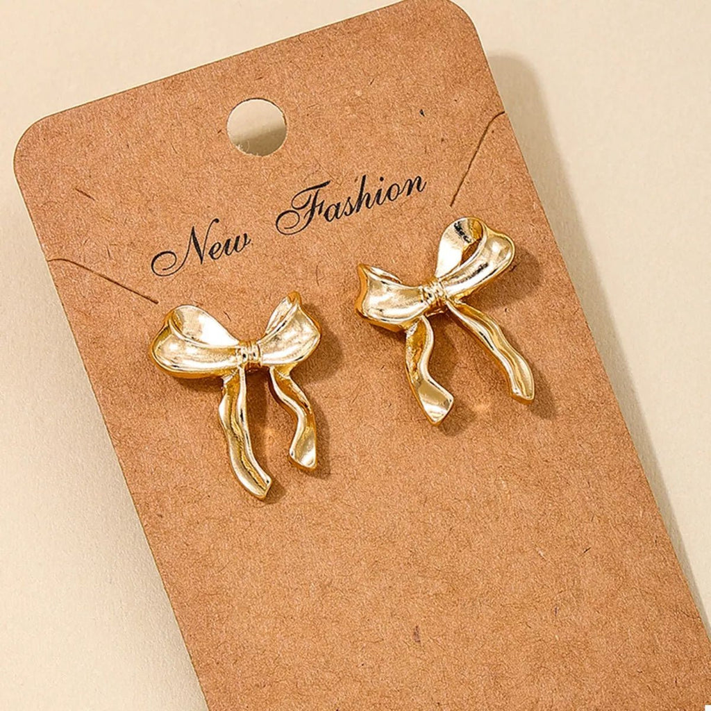18K Gold-Plated Bow Stud Earrings - Aura Apparel
