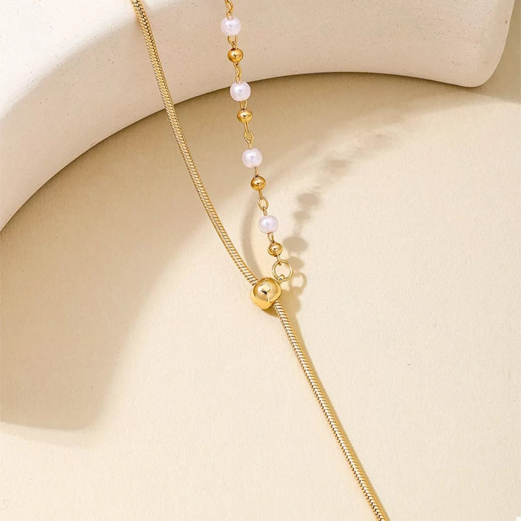 18K Gold-Plated Chain Y-Drop Necklace with Synthetic Pearl Accent - Aura Apparel