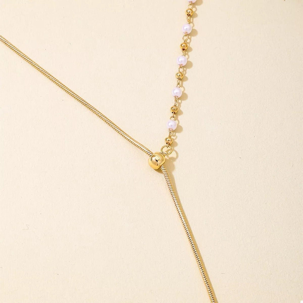 18K Gold-Plated Chain Y-Drop Necklace with Synthetic Pearl Accent - Aura Apparel