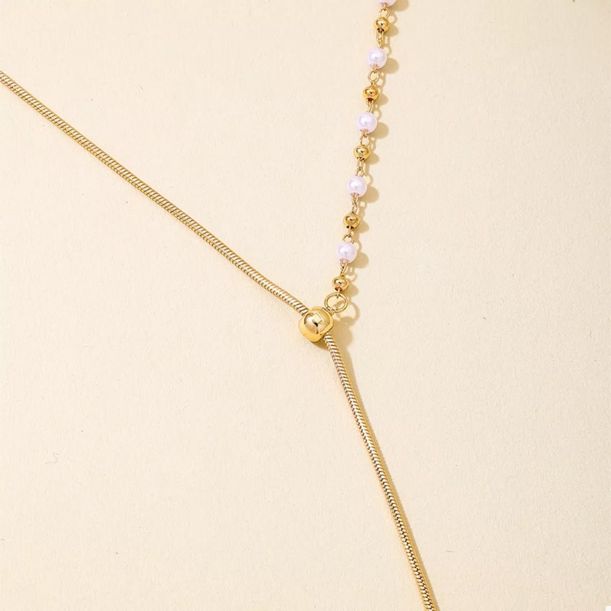 18K Gold-Plated Chain Y-Drop Necklace with Synthetic Pearl Accent - Aura Apparel