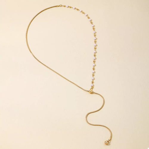 18K Gold-Plated Chain Y-Drop Necklace with Synthetic Pearl Accent - Aura Apparel