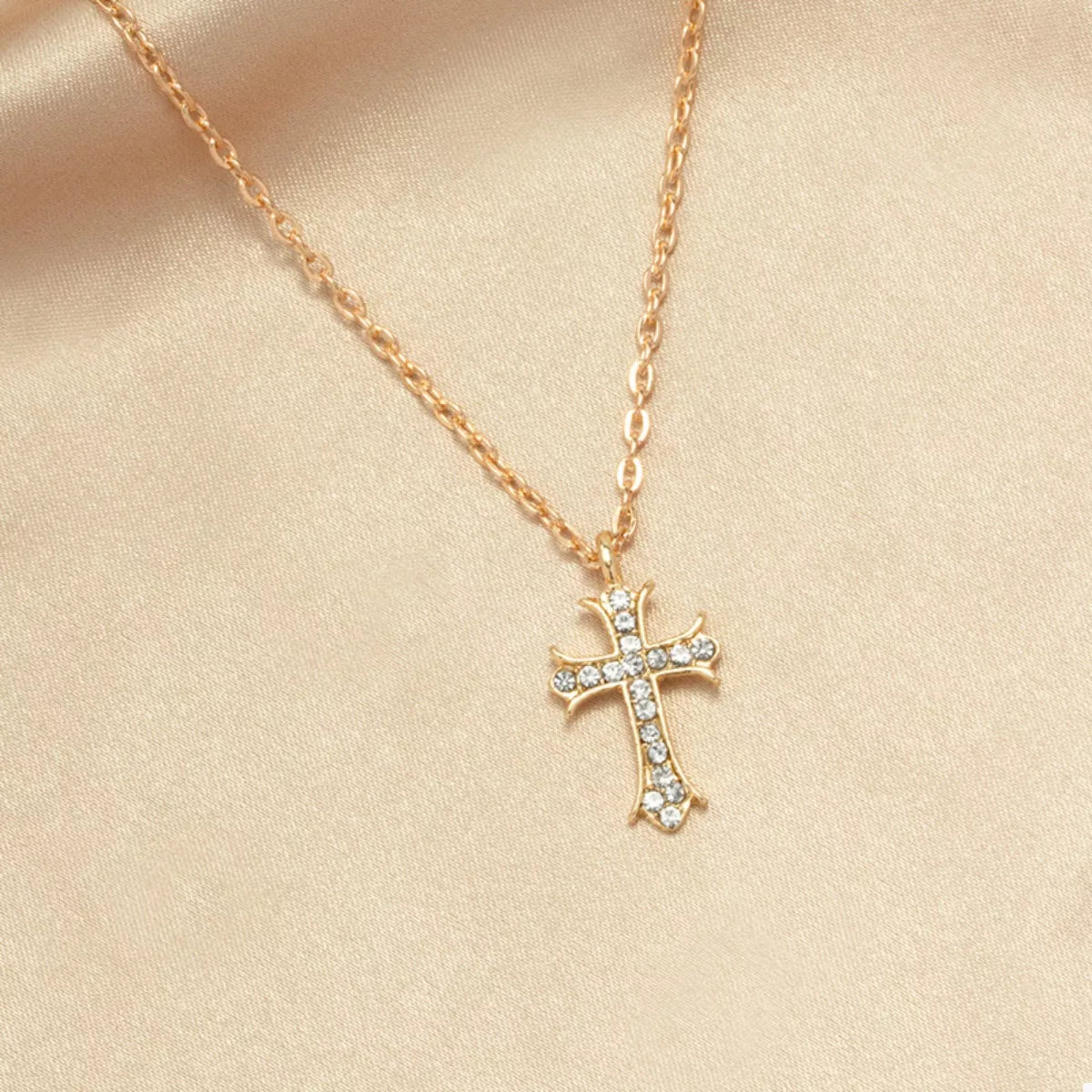 18K Gold-Plated Rhinestone Cross Necklace - Aura Apparel