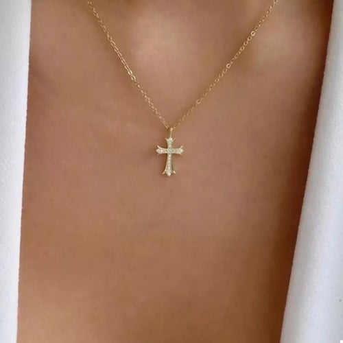 18K Gold-Plated Rhinestone Cross Necklace - Aura Apparel