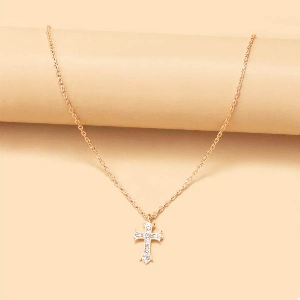 18K Gold-Plated Rhinestone Cross Necklace - Aura Apparel