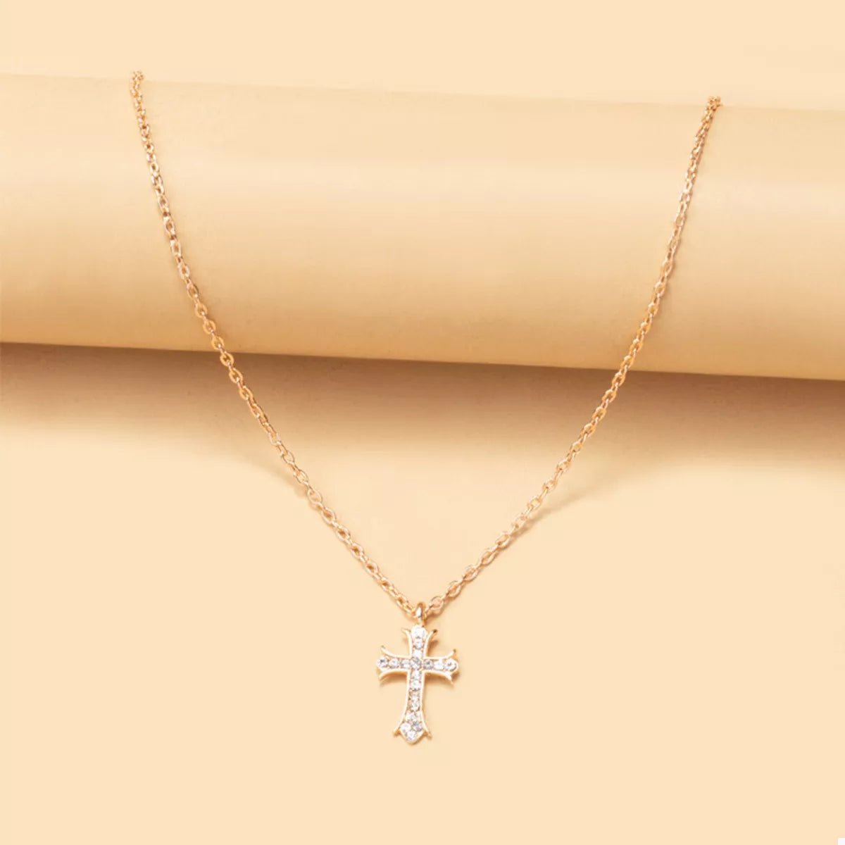 18K Gold-Plated Rhinestone Cross Necklace - Aura Apparel