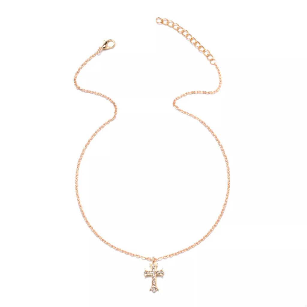 18K Gold-Plated Rhinestone Cross Necklace - Aura Apparel