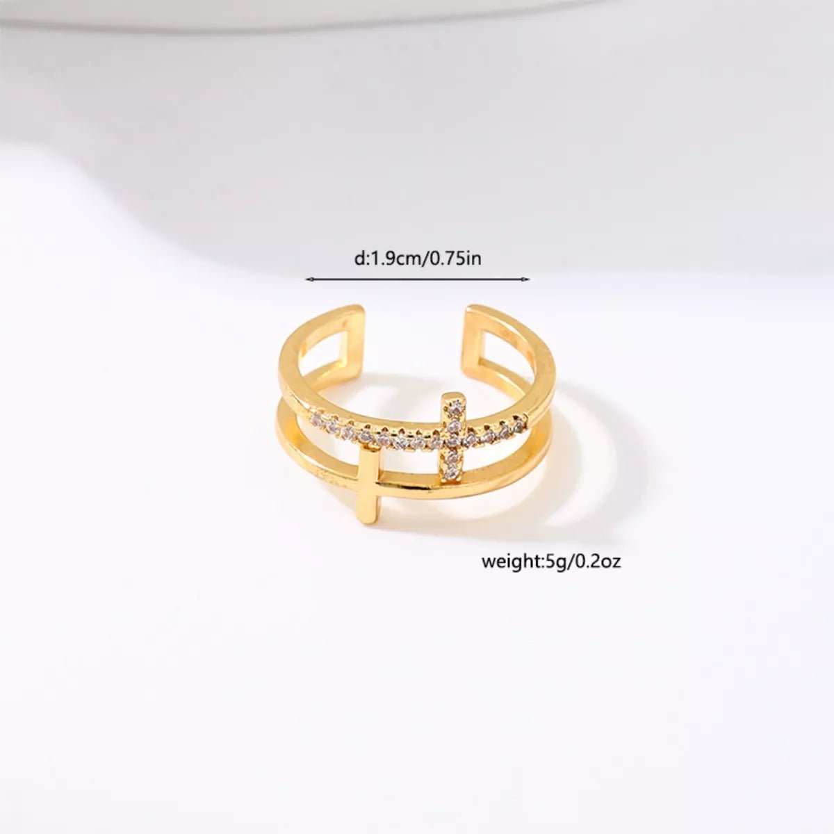 18K Gold-Plated Rhinestone Cross Open Ring - Aura Apparel