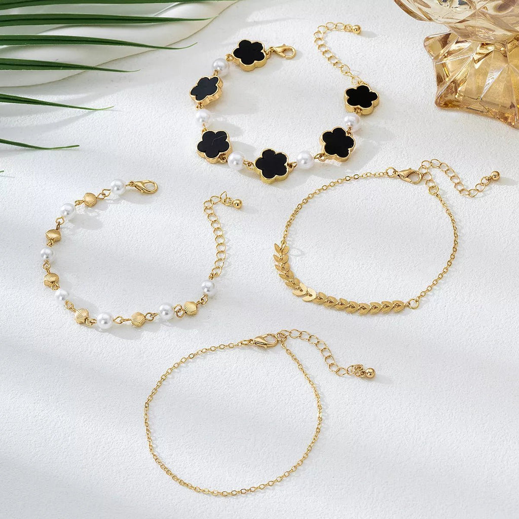 4-Piece 18K Gold-Plated Alloy Resin Bracelet - Aura Apparel