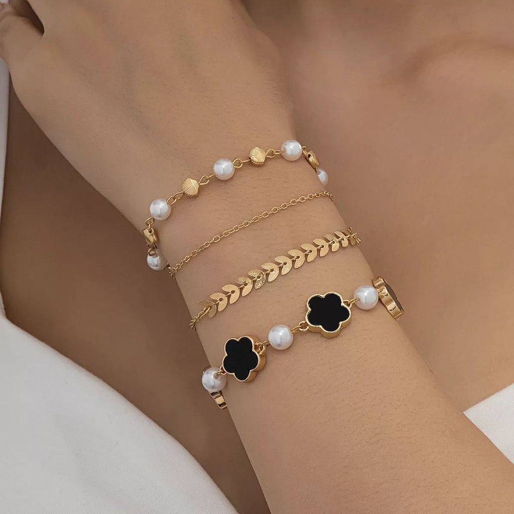 4-Piece 18K Gold-Plated Alloy Resin Bracelet - Aura Apparel