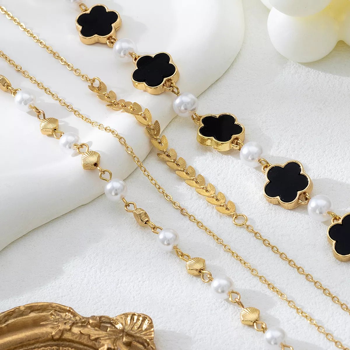 4-Piece 18K Gold-Plated Alloy Resin Bracelet - Aura Apparel