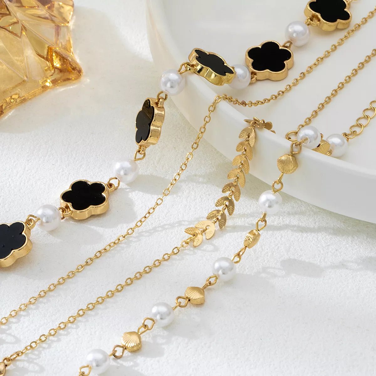 4-Piece 18K Gold-Plated Alloy Resin Bracelet - Aura Apparel