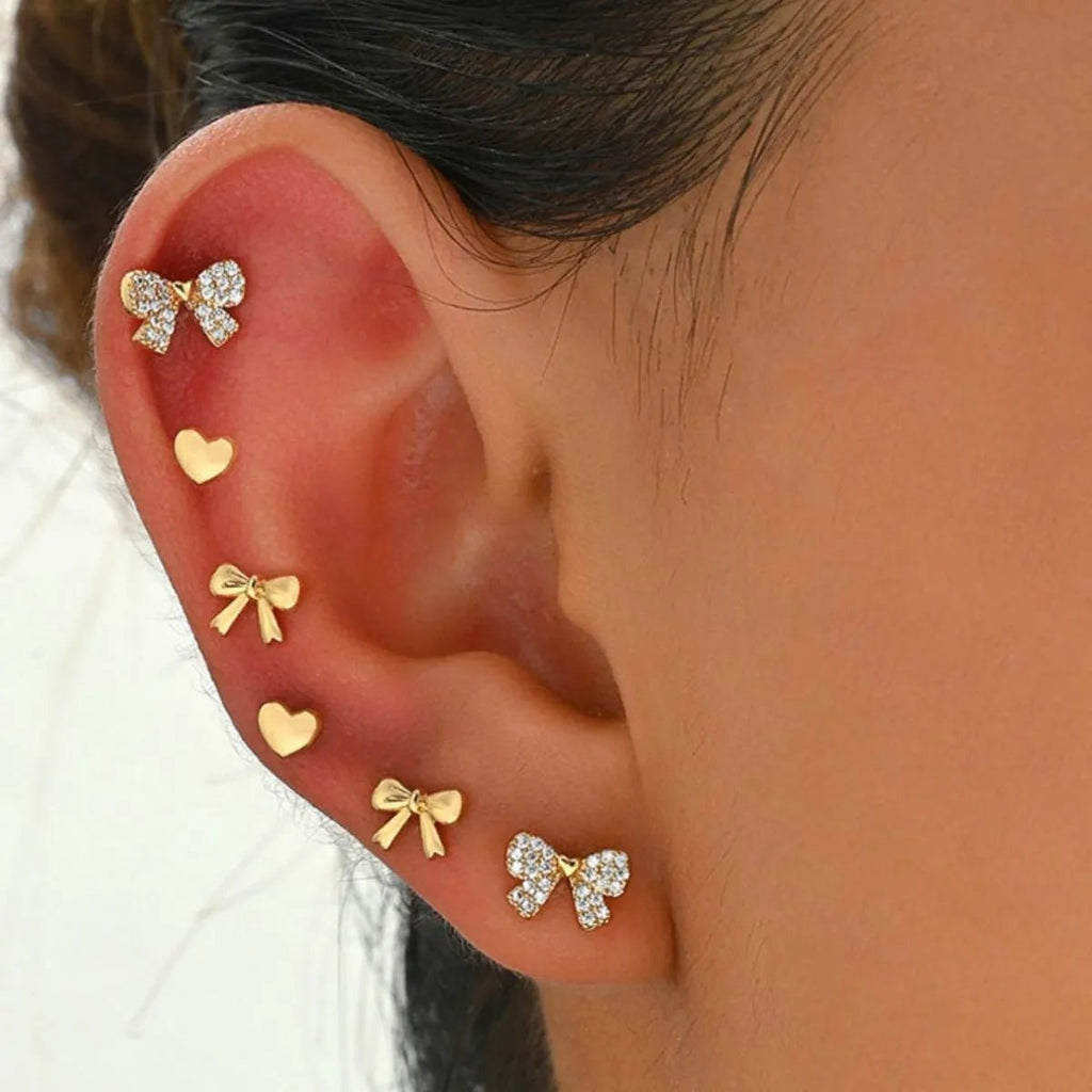 6 Piece Bow Heart Stud Earrings Set - Aura Apparel