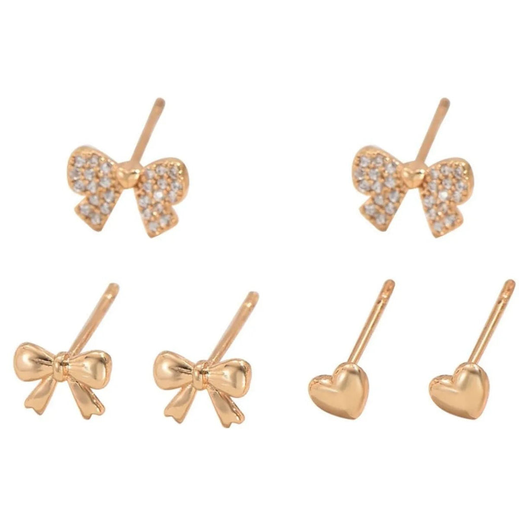 6 Piece Bow Heart Stud Earrings Set - Aura Apparel
