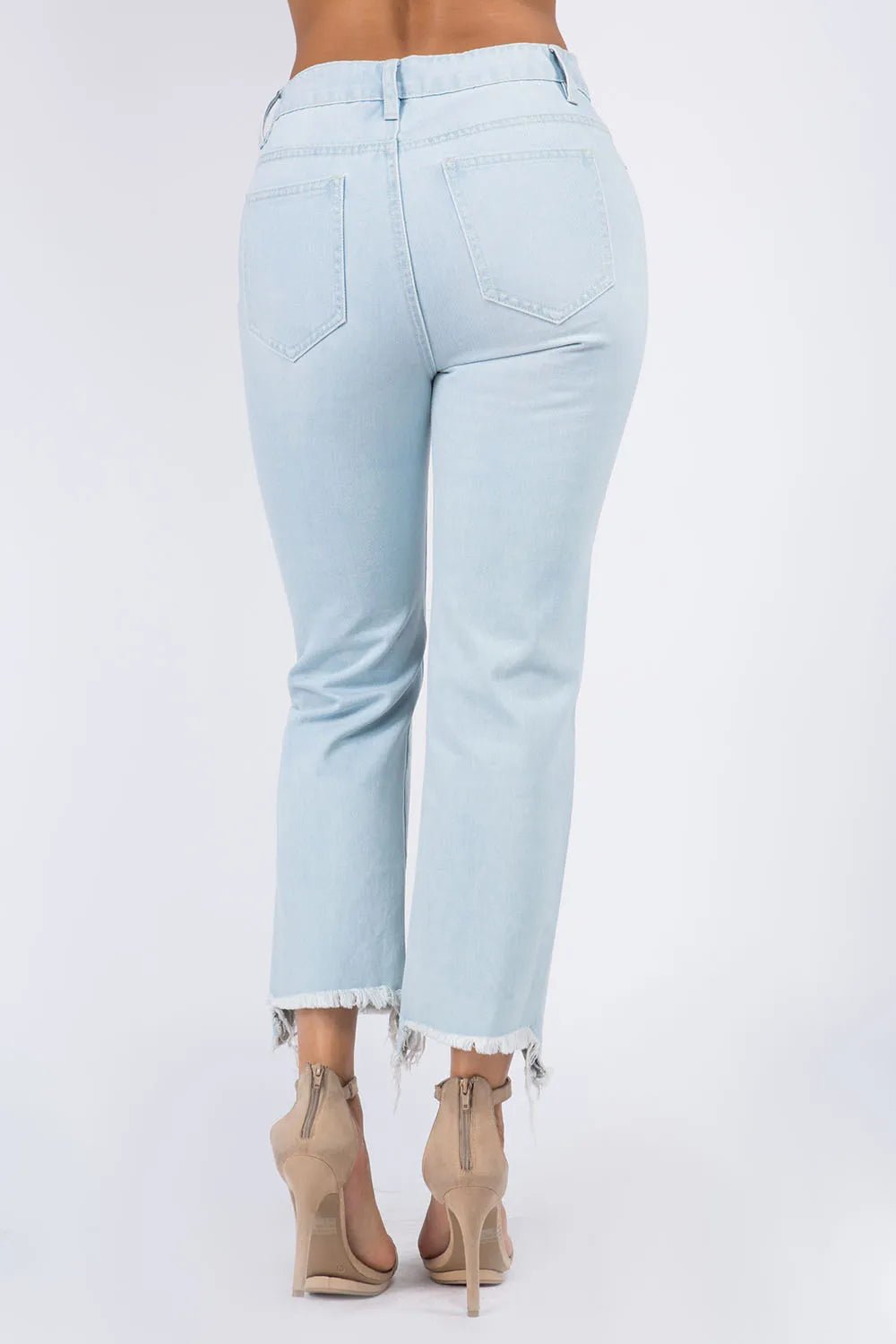 American Bazi High Waist Distressed Raw Hem Jeans - Aura Apparel