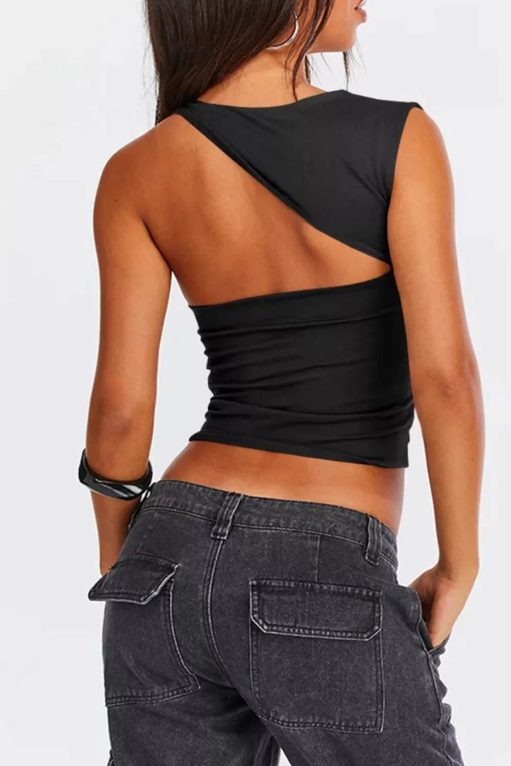 Asymmetrical Neckline Sleeveless Tank - Aura Apparel