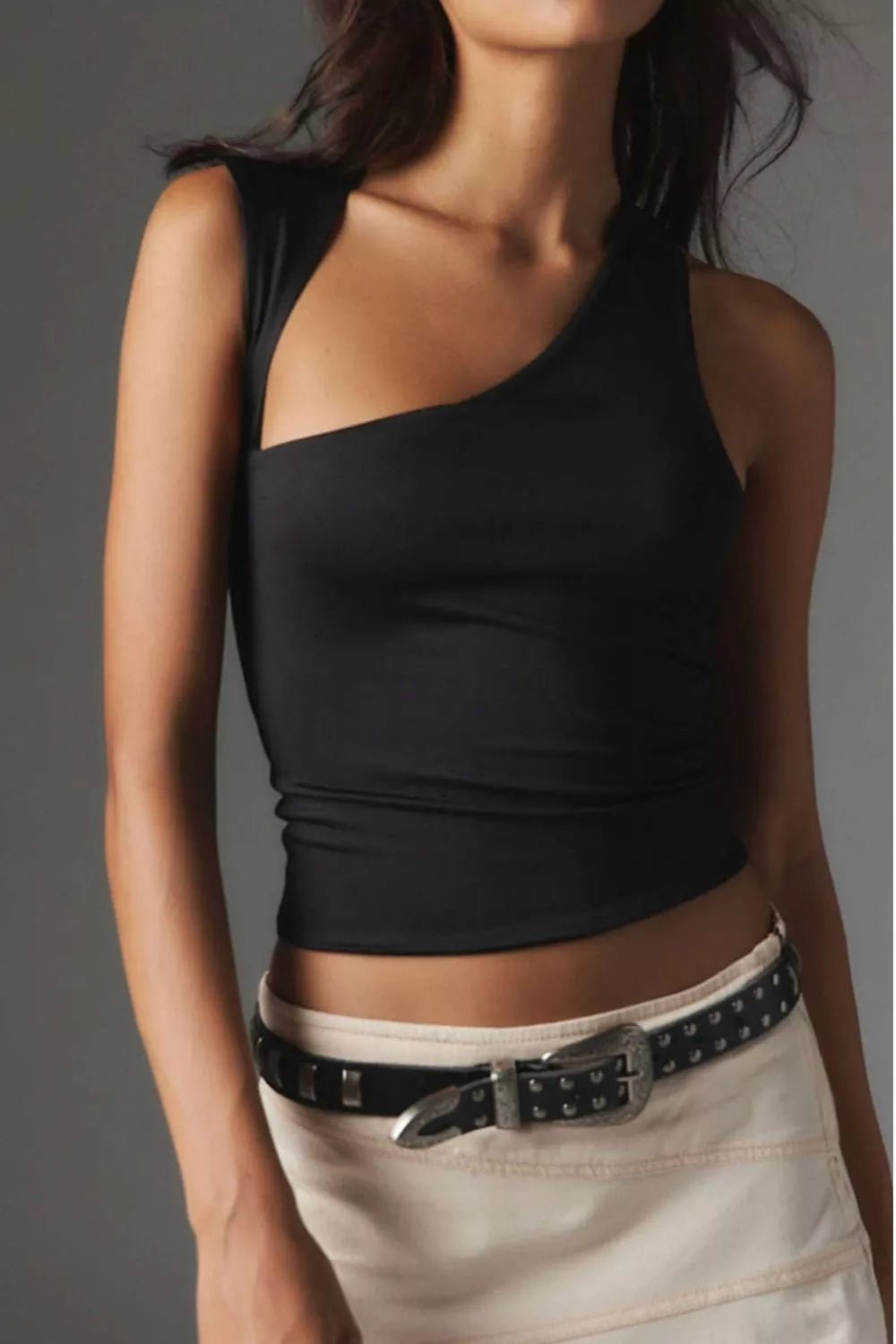 Asymmetrical Neckline Sleeveless Tank - Aura Apparel