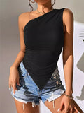 Asymmetrical One-Shoulder Ruched Tank - Aura Apparel
