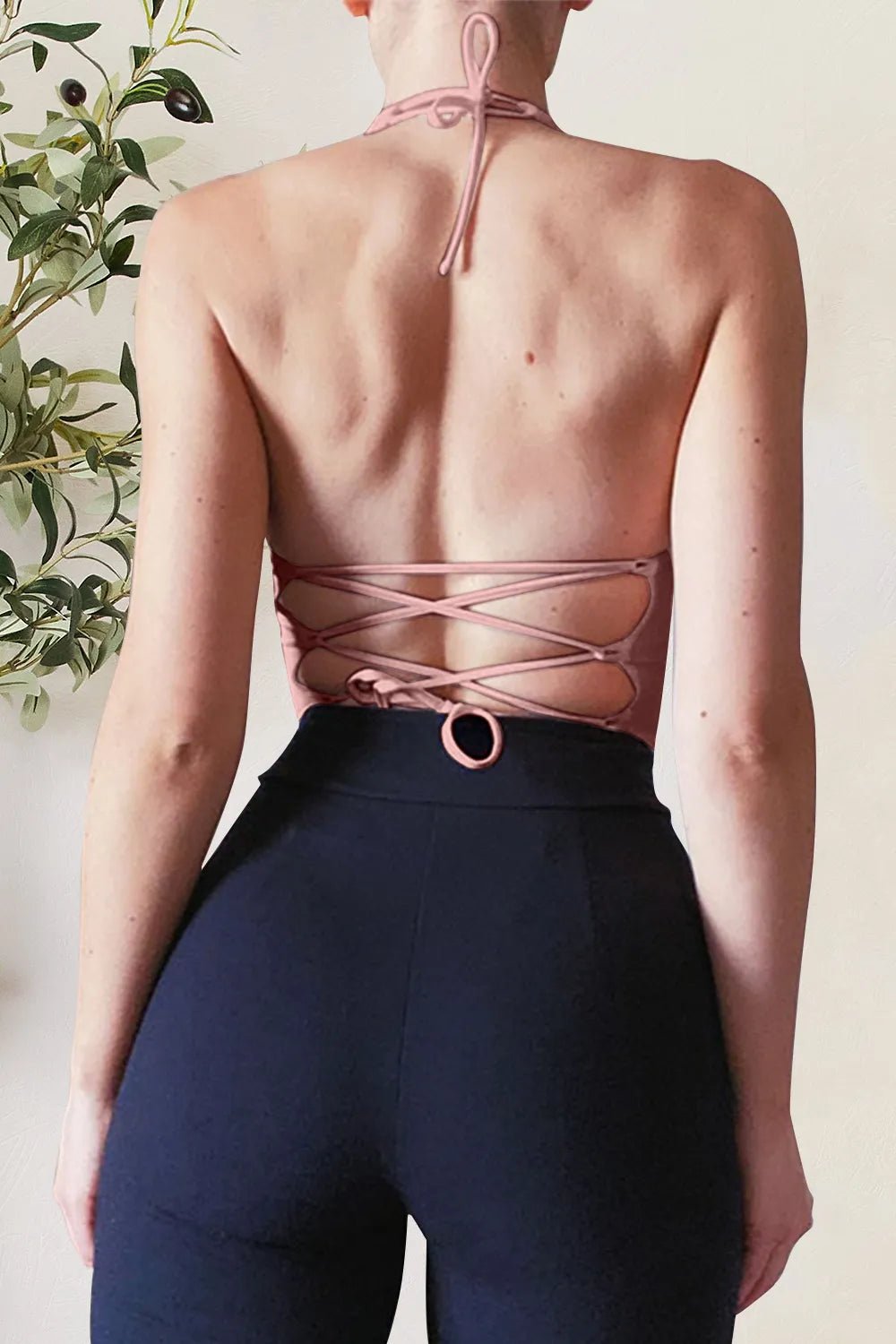 Backless Lace-Up Halter Neck Cami - Aura Apparel