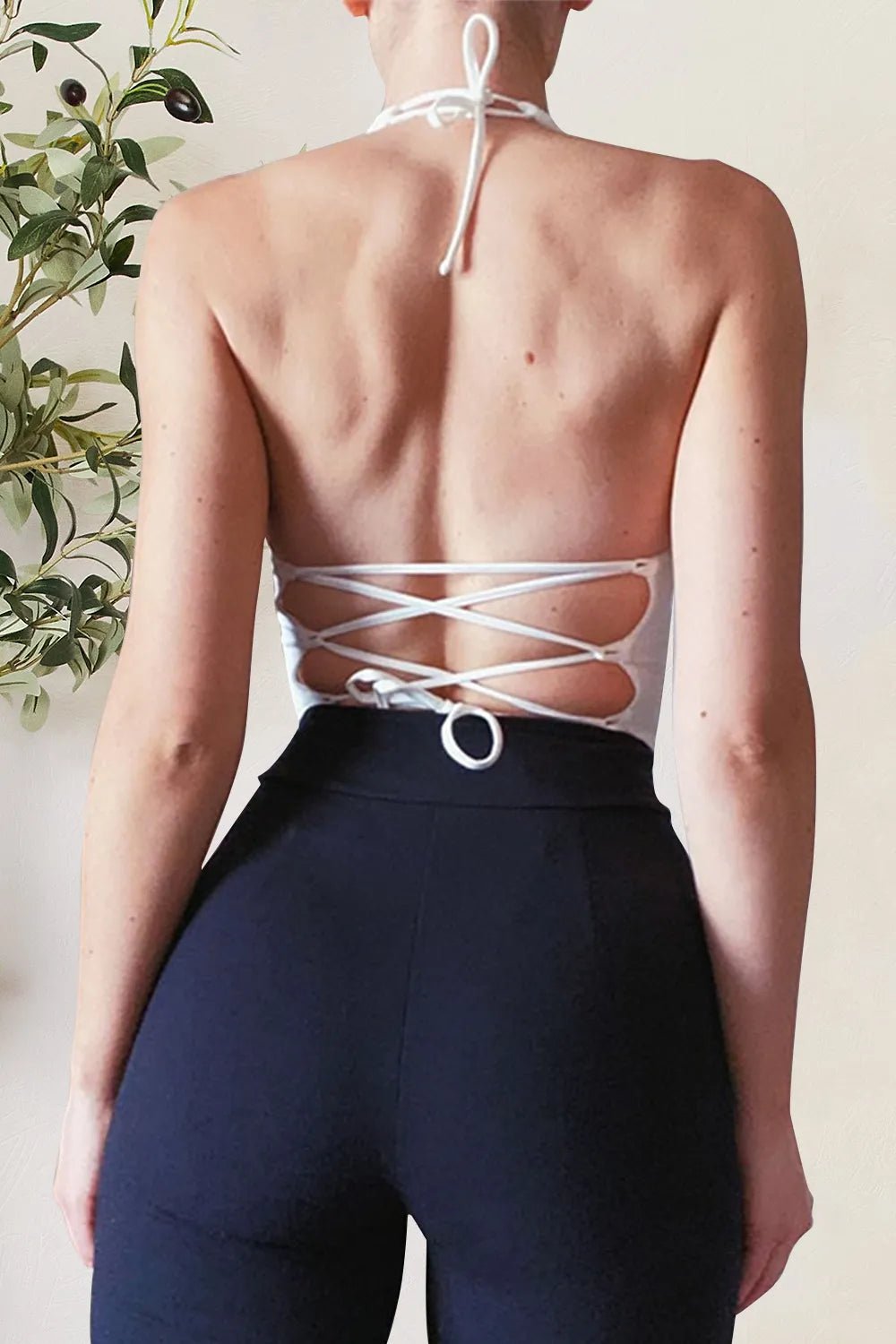 Backless Lace-Up Halter Neck Cami - Aura Apparel