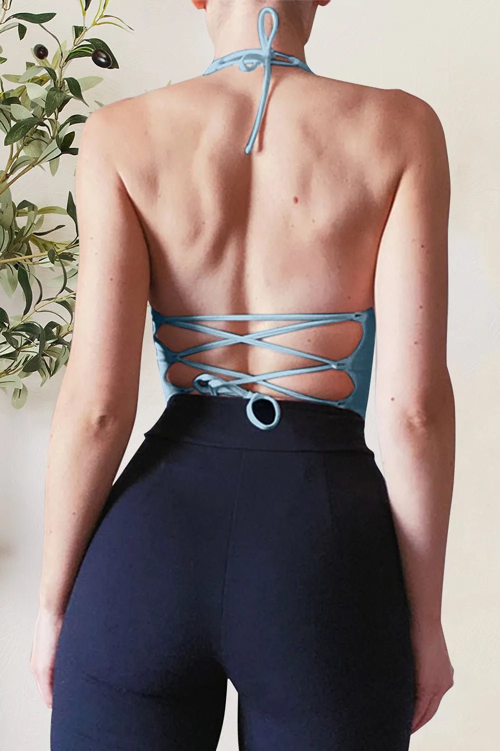 Backless Lace-Up Halter Neck Cami - Aura Apparel