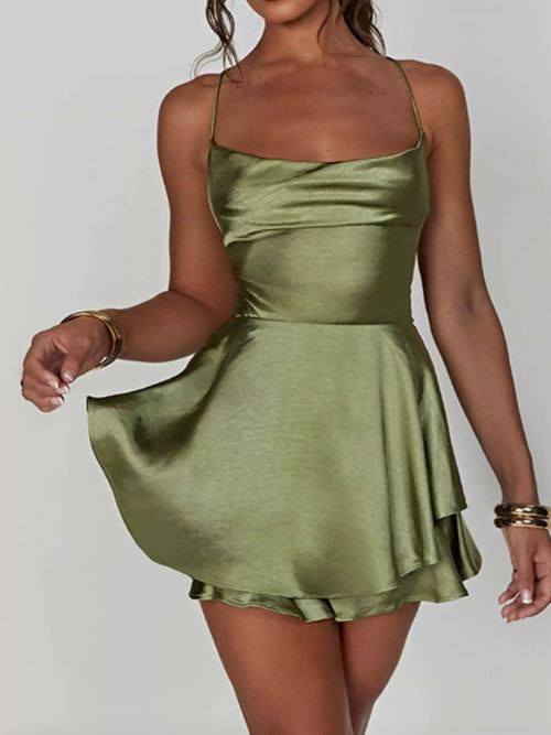 Backless Layered Ruffled Cami Dress - Aura Apparel