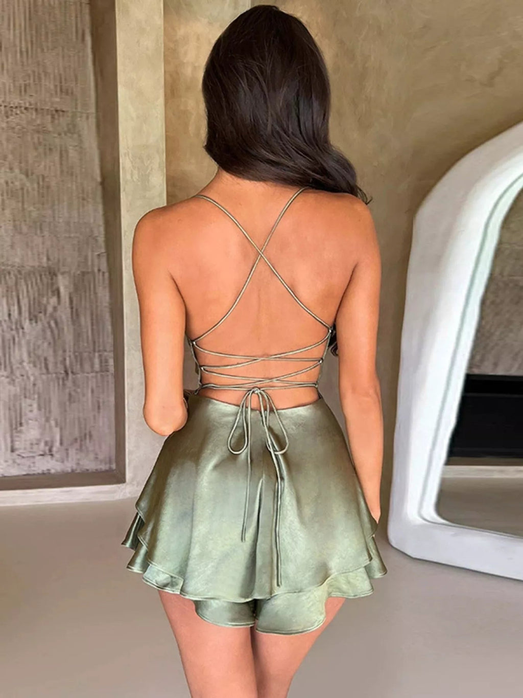 Backless Layered Ruffled Cami Dress - Aura Apparel