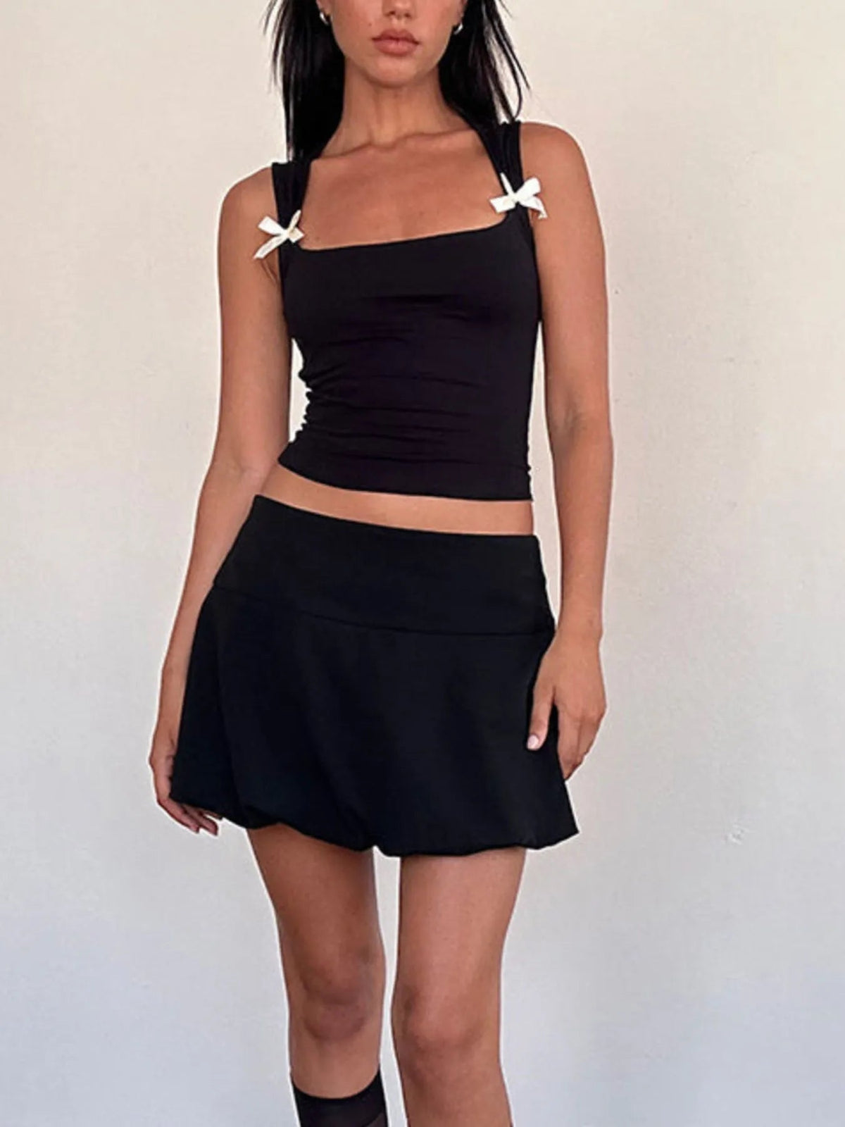 Bow Detail Square Neck Cropped Tank - Aura Apparel