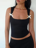 Bow Detail Square Neck Cropped Tank - Aura Apparel