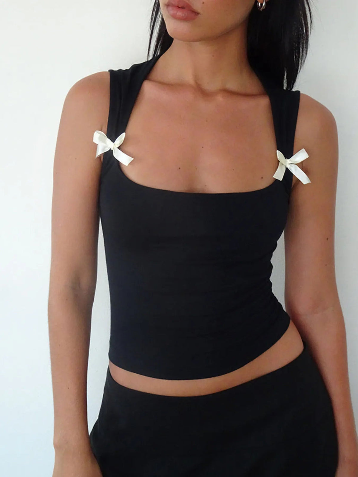 Bow Detail Square Neck Cropped Tank - Aura Apparel
