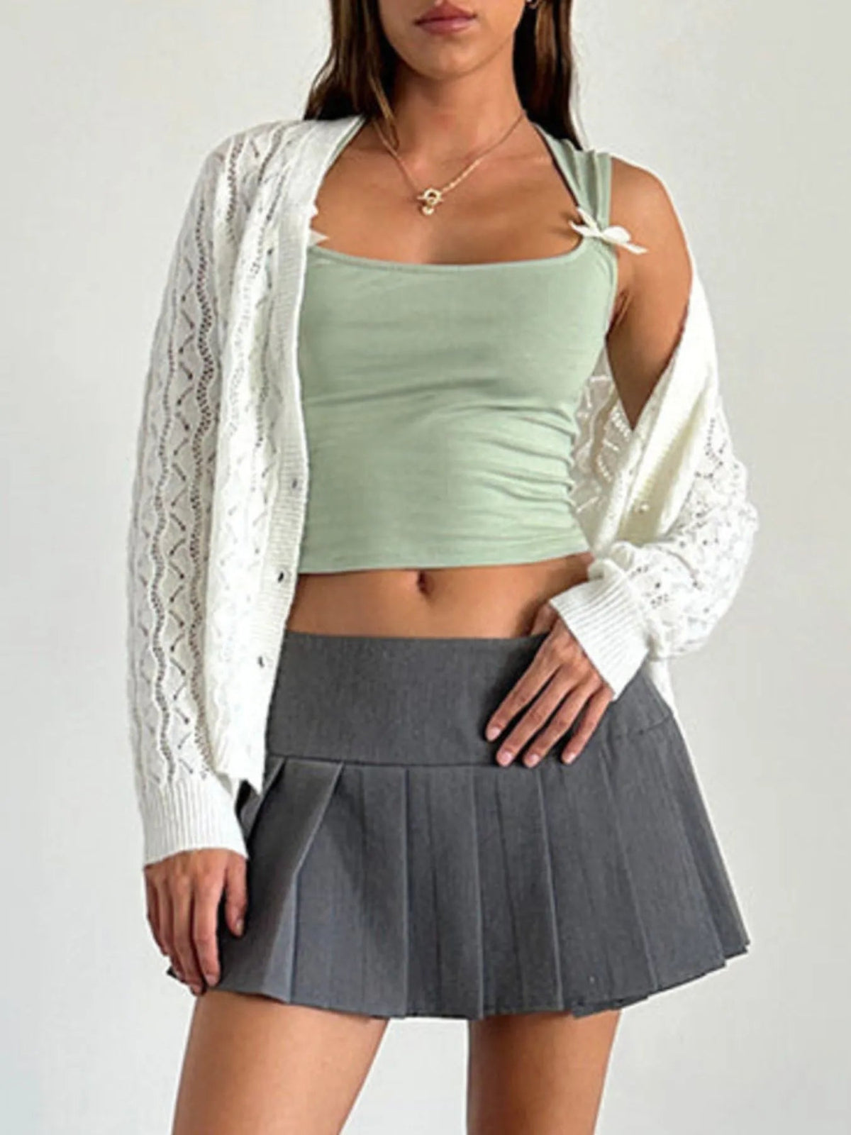 Bow Detail Square Neck Cropped Tank - Aura Apparel