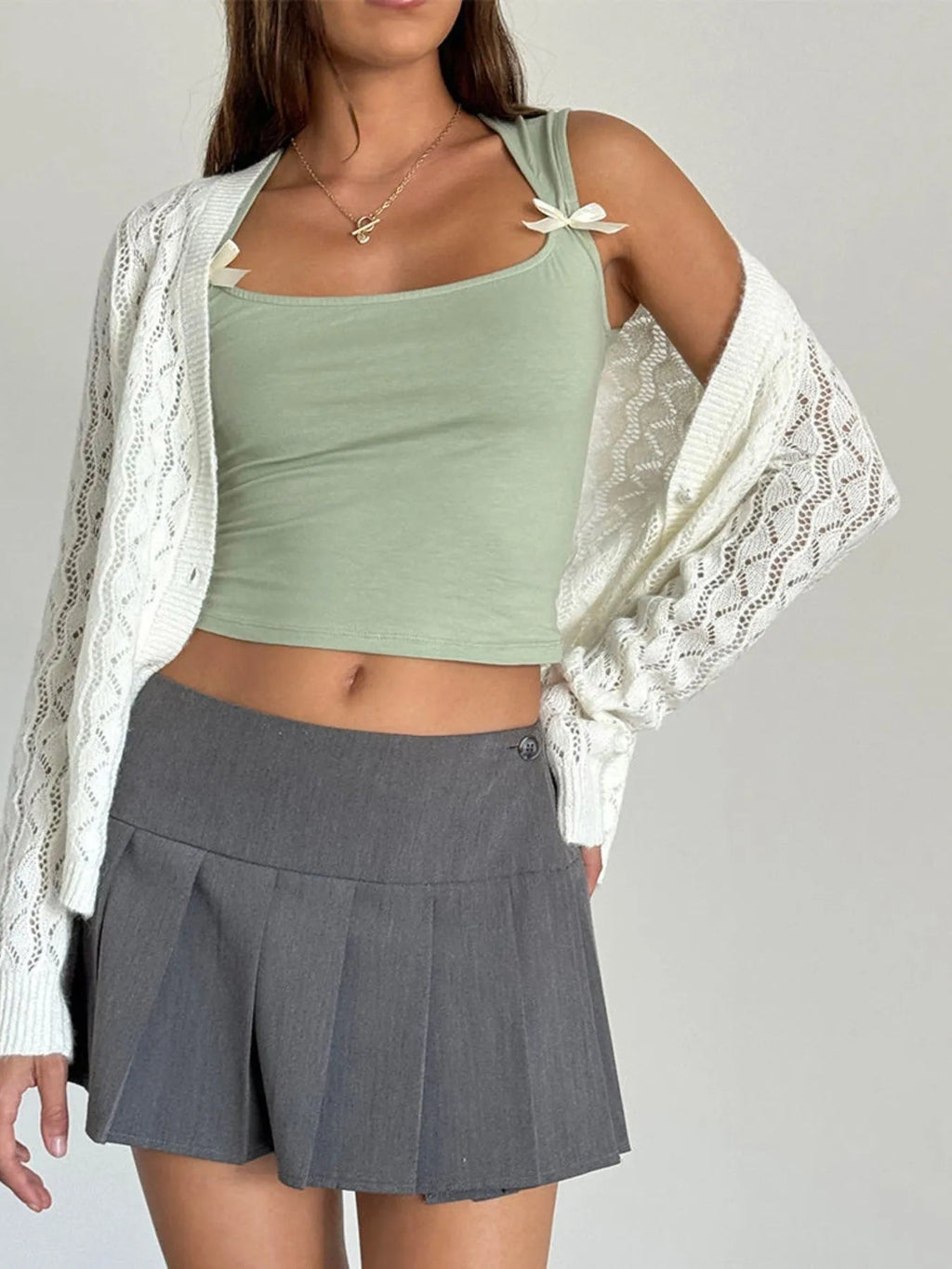 Bow Detail Square Neck Cropped Tank - Aura Apparel