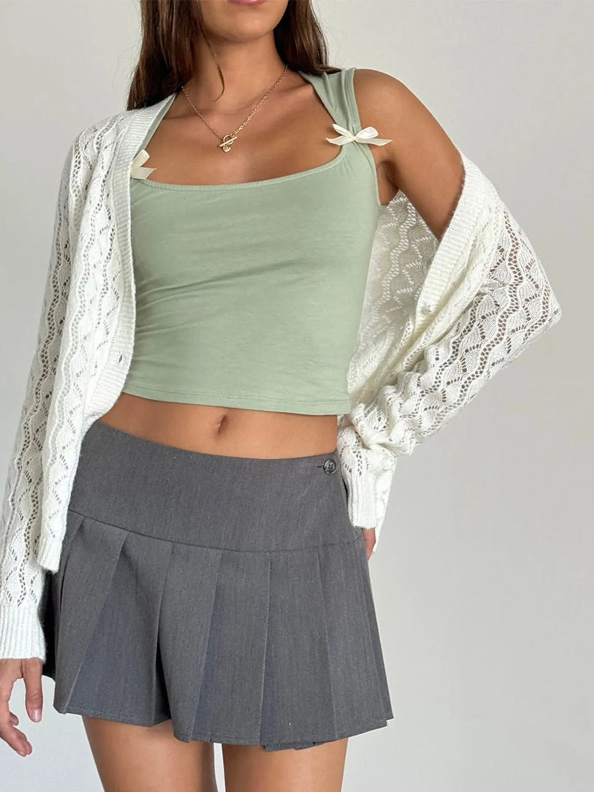 Bow Detail Square Neck Cropped Tank - Aura Apparel