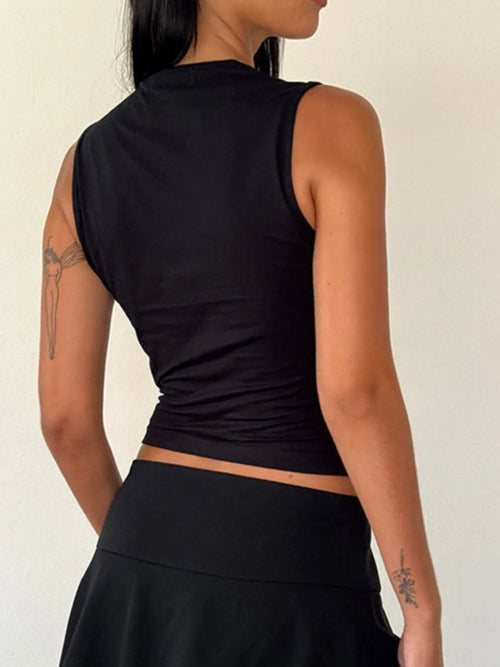 Bow Detail Square Neck Cropped Tank - Aura Apparel