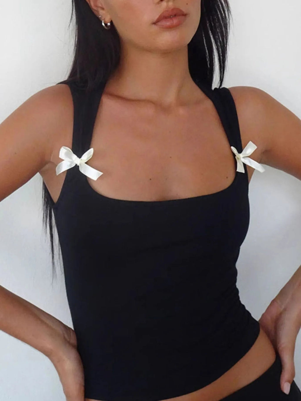 Bow Detail Square Neck Cropped Tank - Aura Apparel