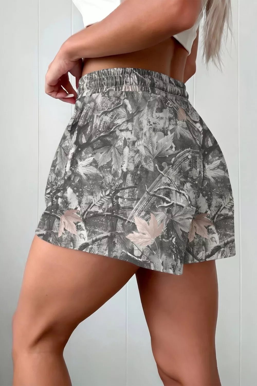 Camo Printed Tie Waist Shorts - Aura Apparel