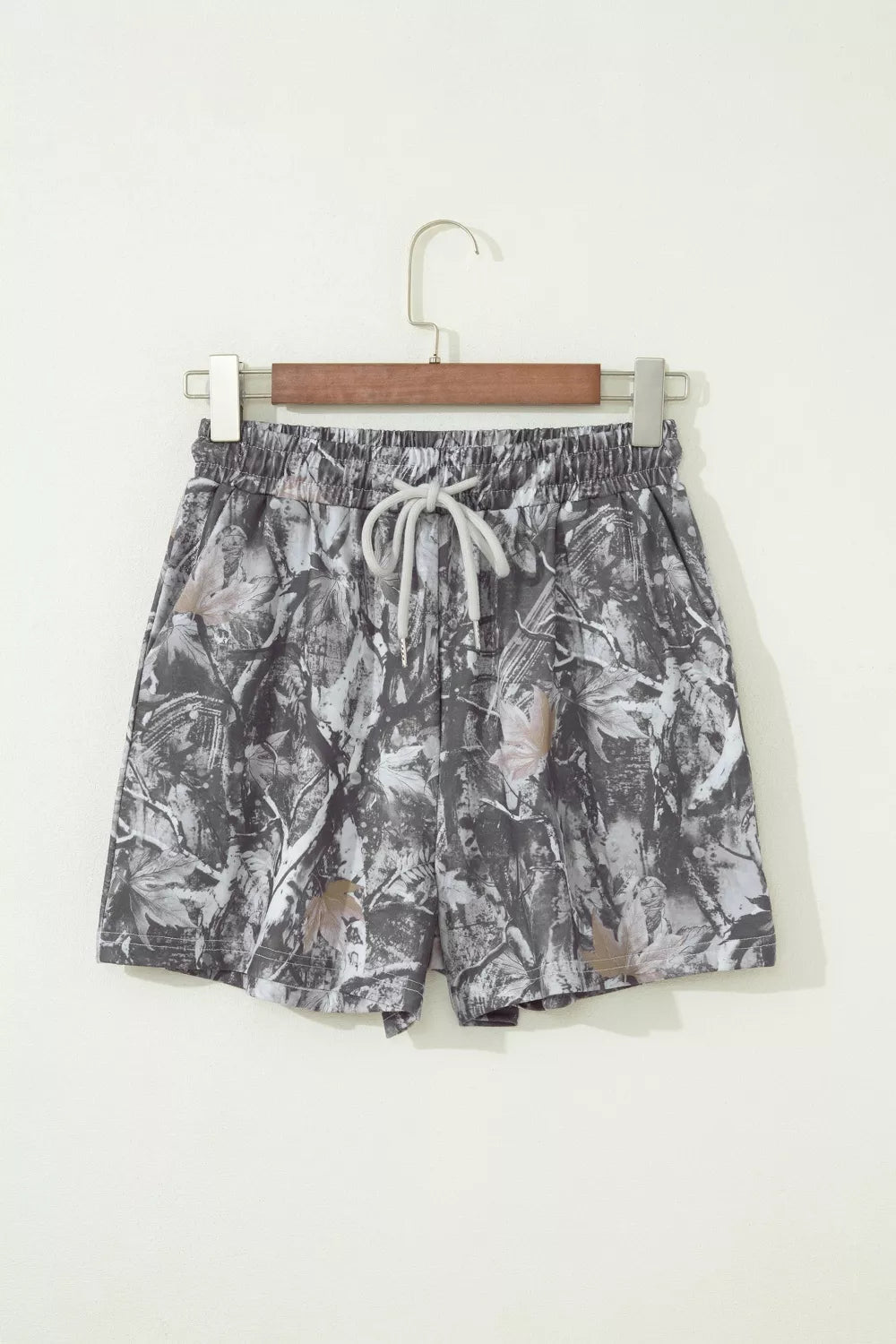 Camo Printed Tie Waist Shorts - Aura Apparel