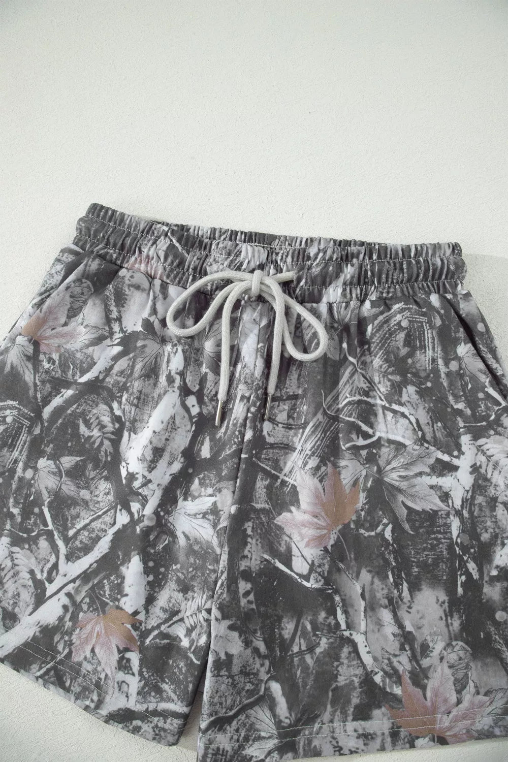 Camo Printed Tie Waist Shorts - Aura Apparel