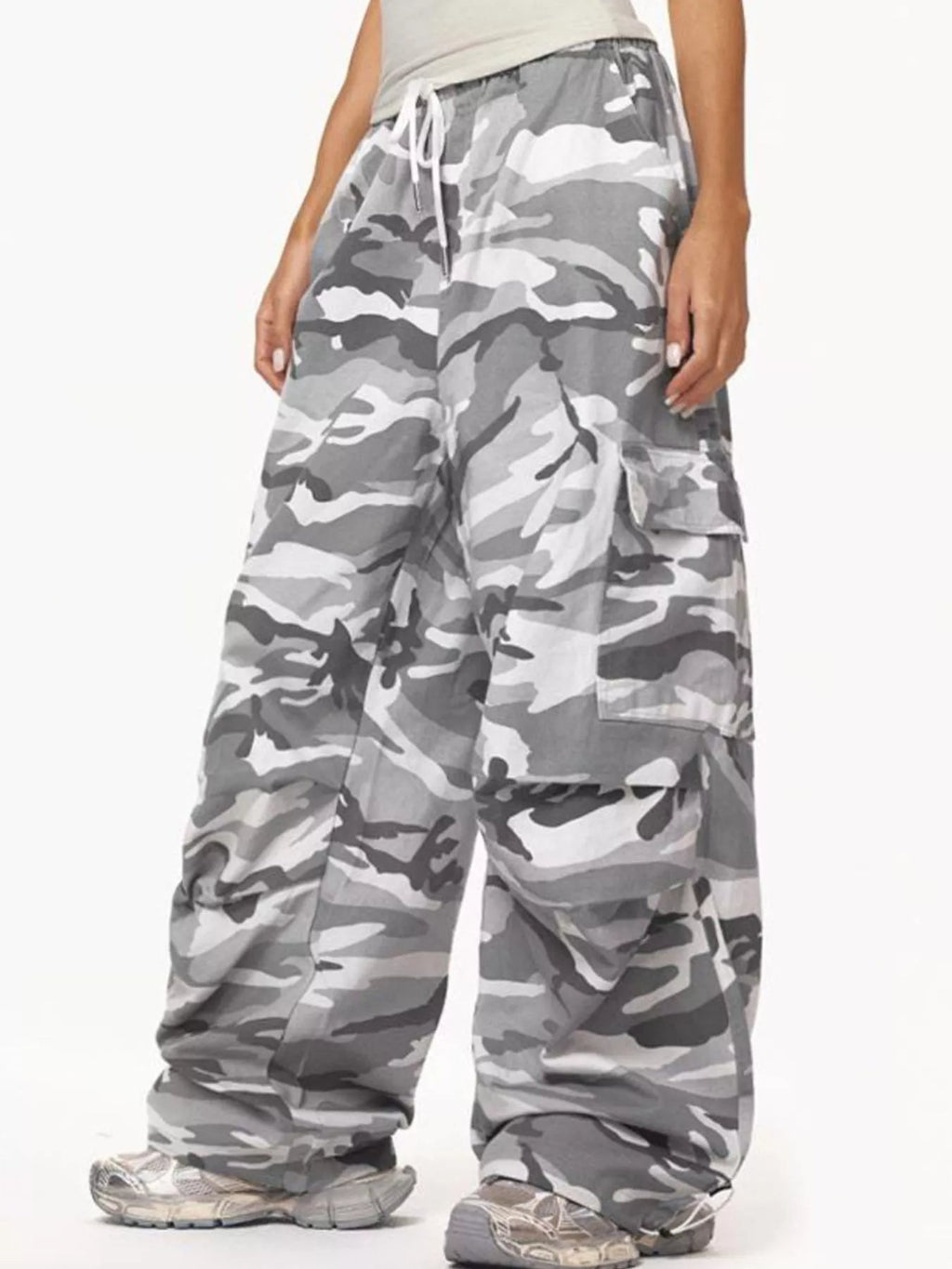 Camouflage Cargo Pants with Drawstring Waist - Aura Apparel