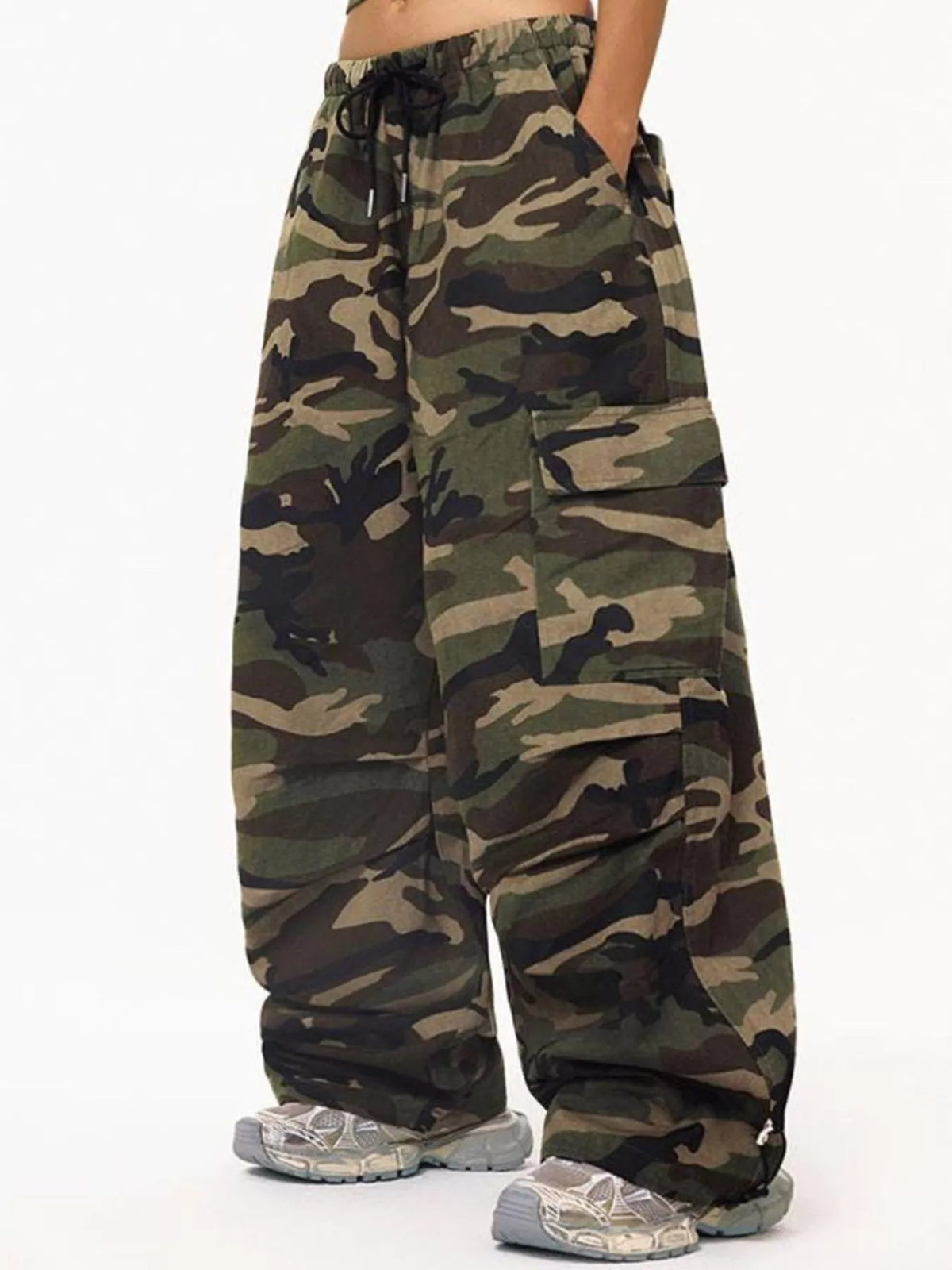 Camouflage Cargo Pants with Drawstring Waist - Aura Apparel