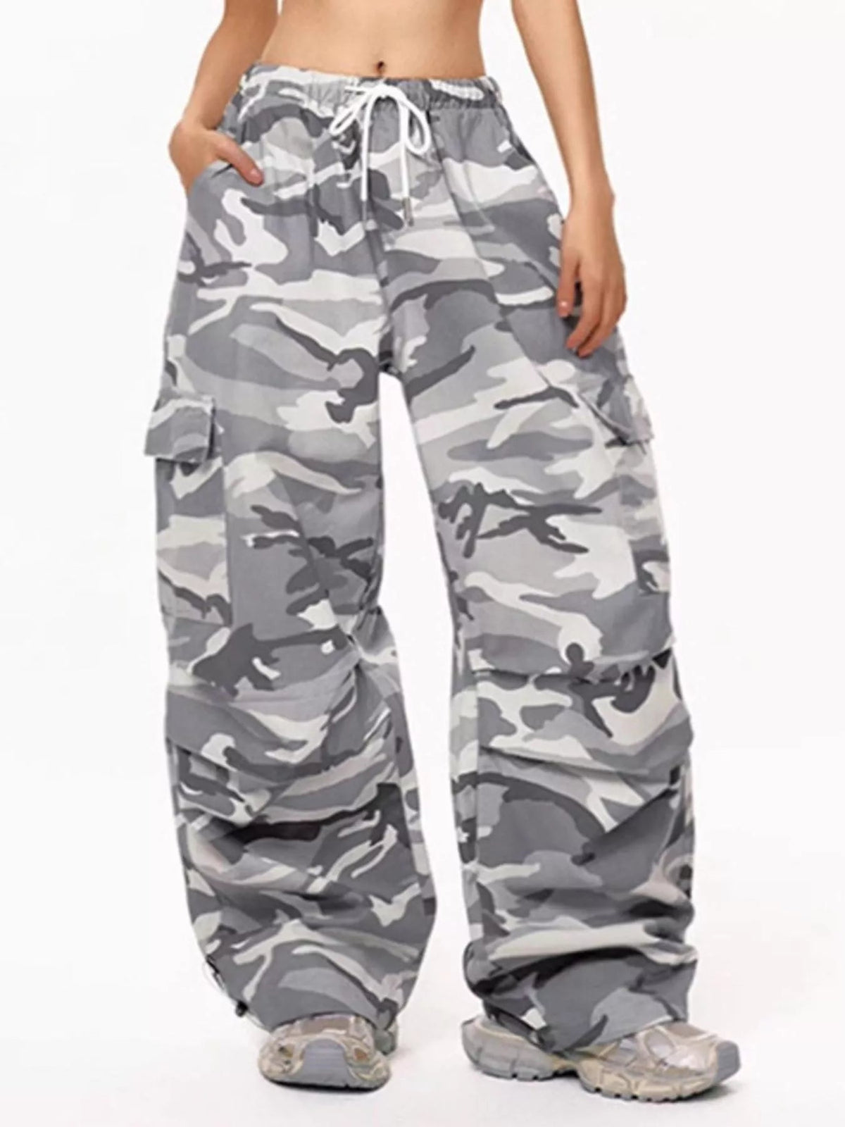 Camouflage Cargo Pants with Drawstring Waist - Aura Apparel