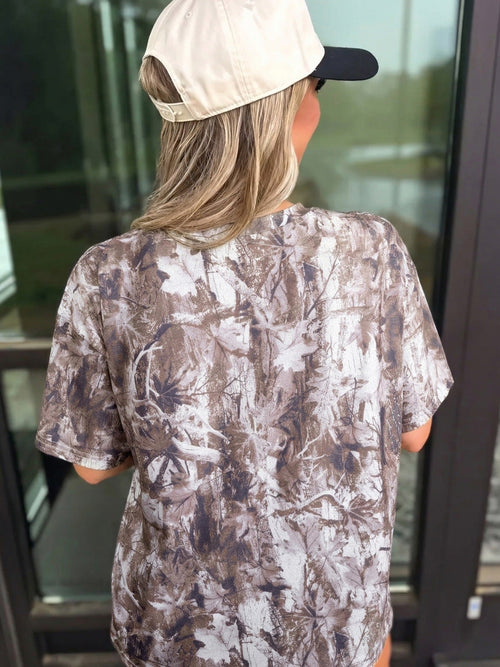 Camouflage Woodland Print Drop Shoulder Tunic Tee - Aura Apparel