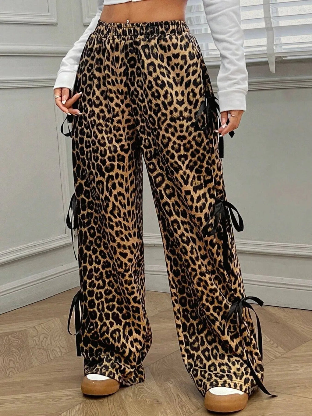 Cargo Wide Leg Pants with Side Tie Details - Aura Apparel