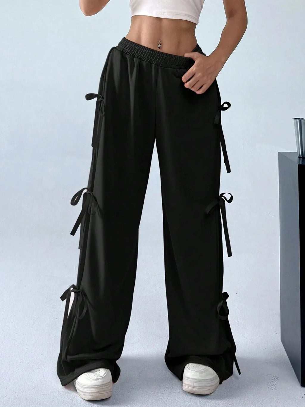 Cargo Wide Leg Pants with Side Tie Details - Aura Apparel