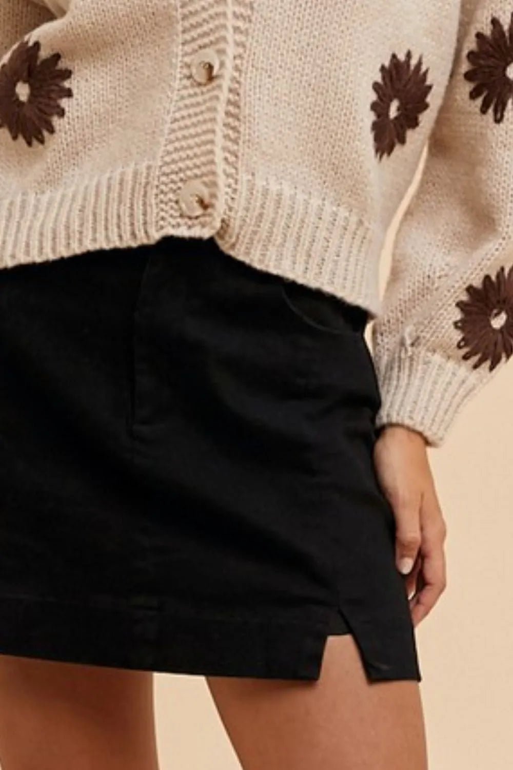 Comfort Stretch Cotton Slit Detailed Mini Skirt - Aura Apparel