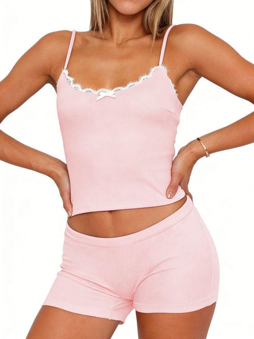 Contrast Trim Cami and Shorts Set - Aura Apparel
