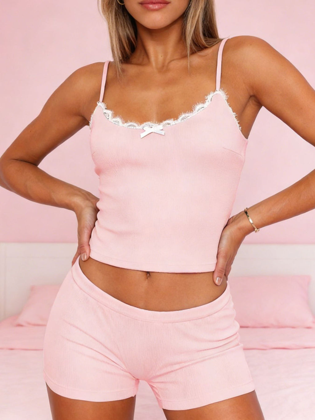 Contrast Trim Cami and Shorts Set - Aura Apparel