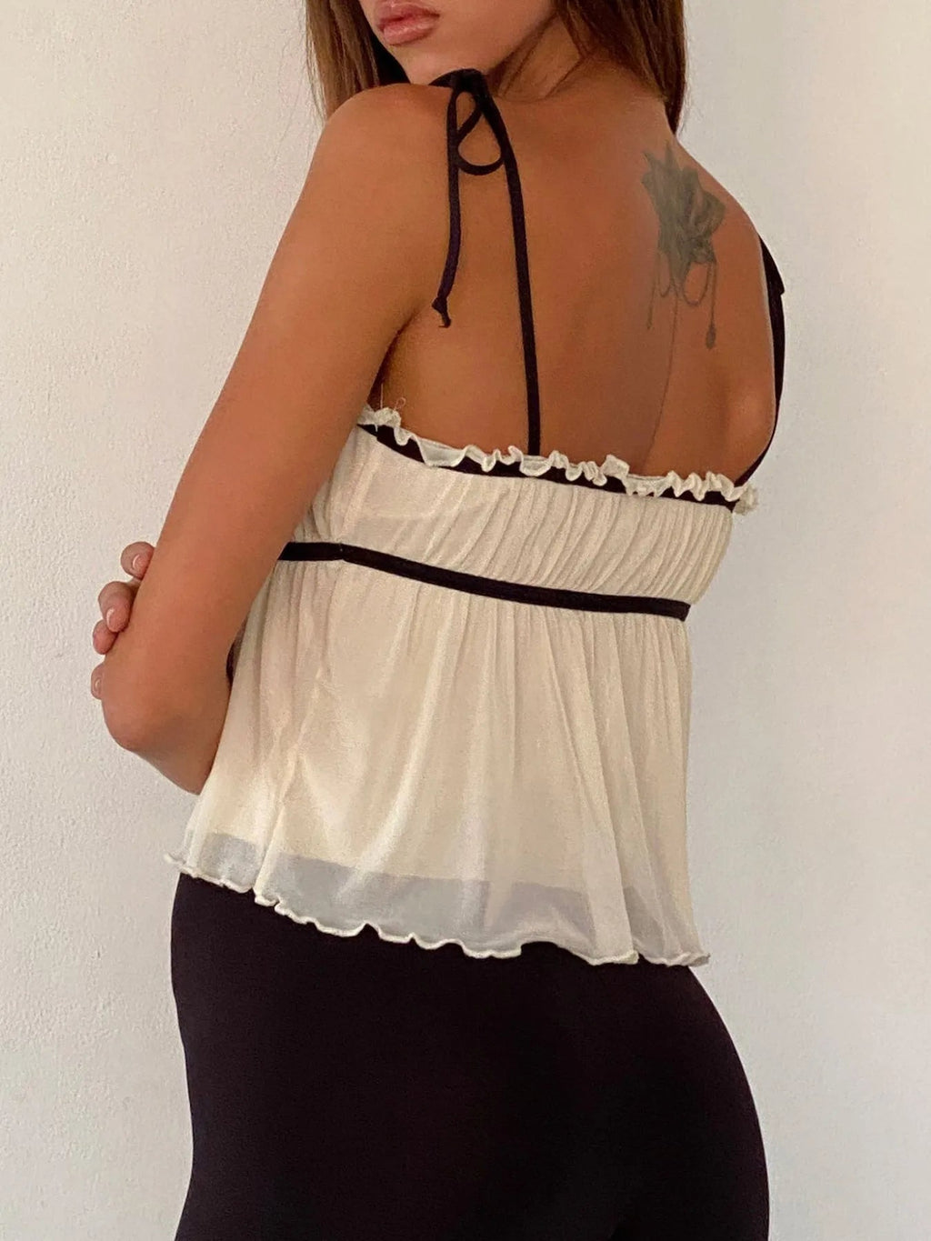 Contrast Trim Tie Straps Cami - Aura Apparel
