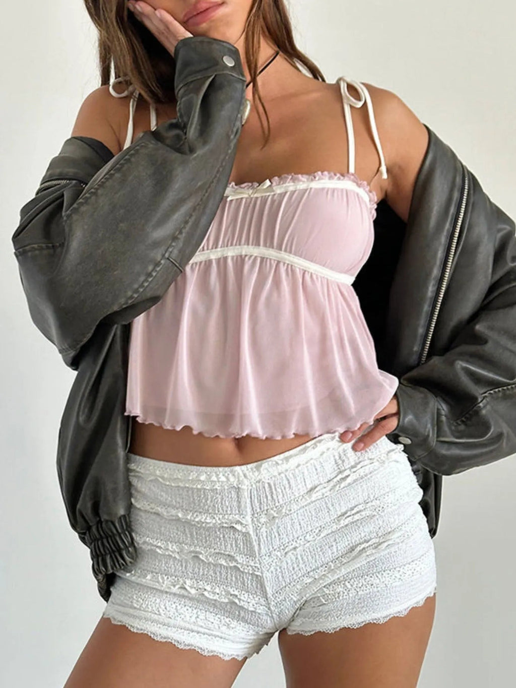 Contrast Trim Tie Straps Cami - Aura Apparel